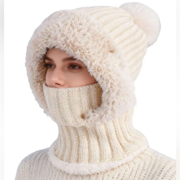Accessories - Womens Knit Beanie Hat Fleece Lined Winter Scarf Mask